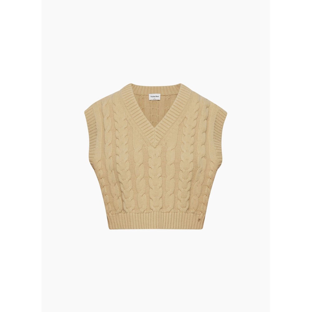 Sunday Best Beige Cable Knit V‑Neck Sweater Vest